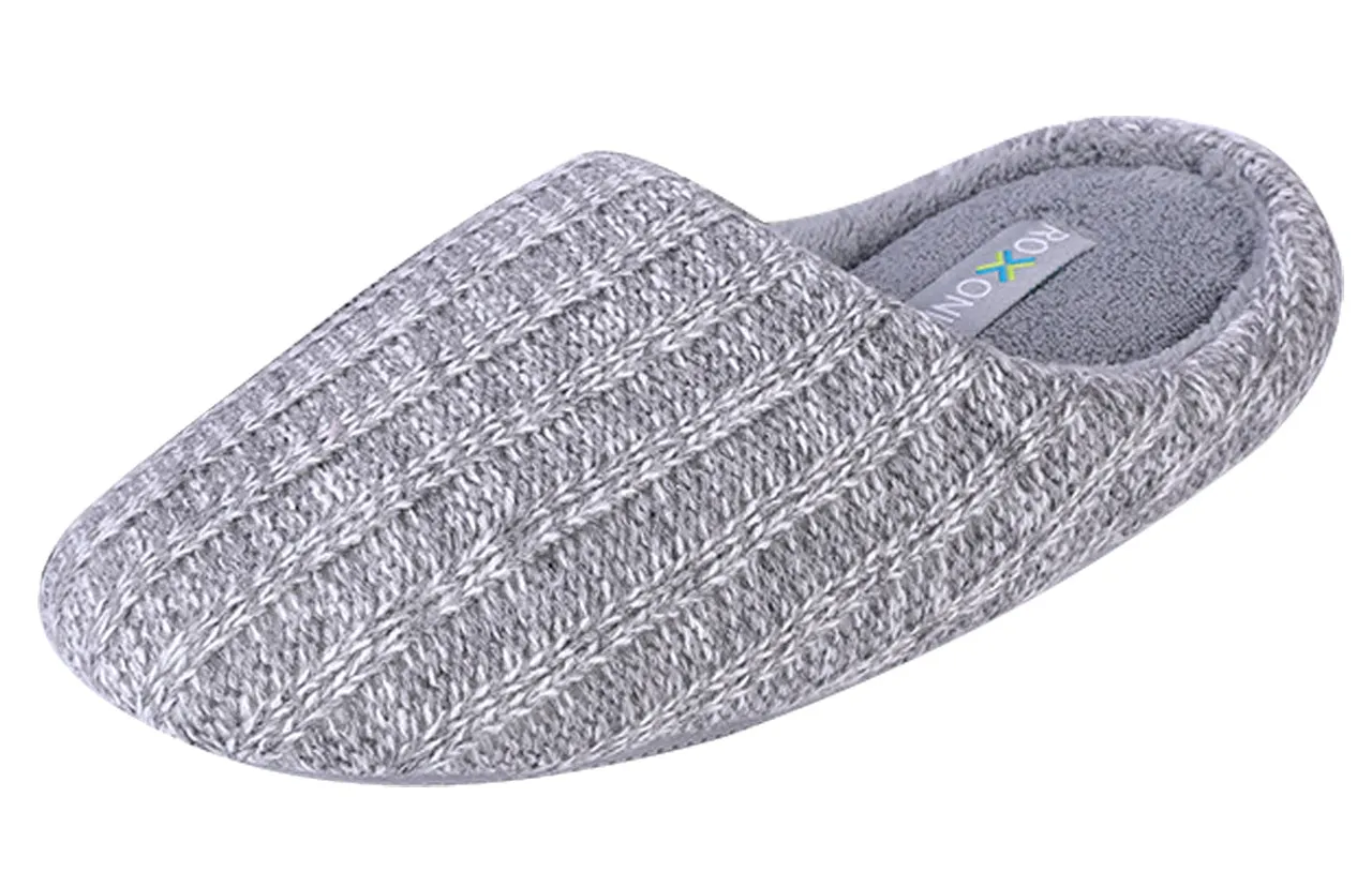 Roxoni Women’s Cozy Knit Memory Foam Slippers, Fleece Lined, Indoor Outdoor Rubber Sole