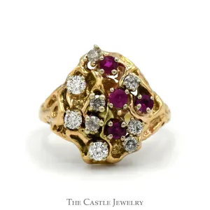 Ruby and .33 CTTW Diamond Freeform Cluster Ring  in 10KT Yellow Gold