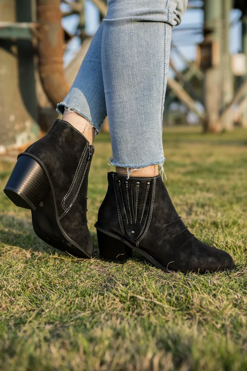 Ruched Side Stitch Ankle Boots - Black