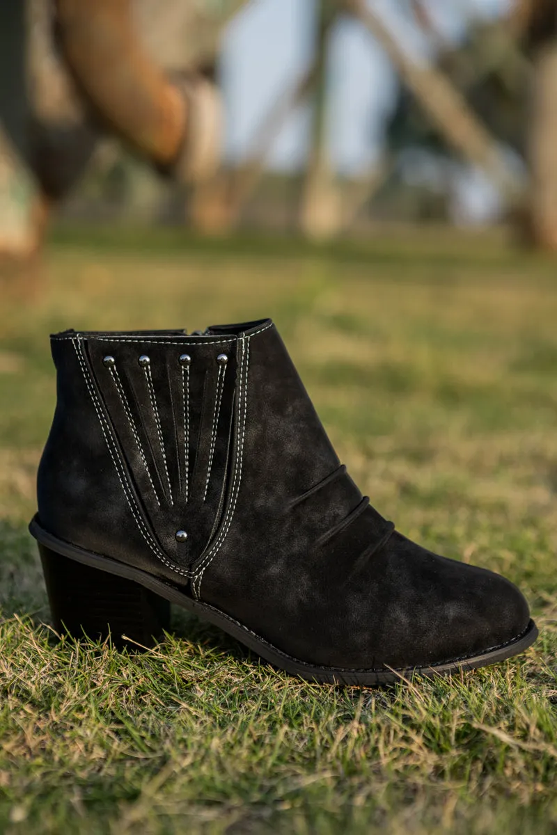 Ruched Side Stitch Ankle Boots - Black