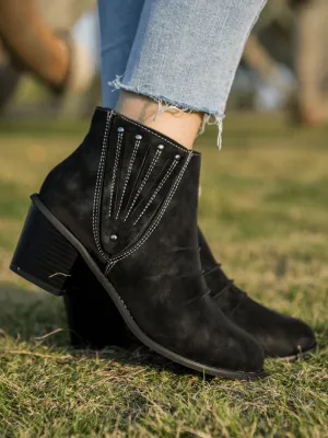 Ruched Side Stitch Ankle Boots - Black