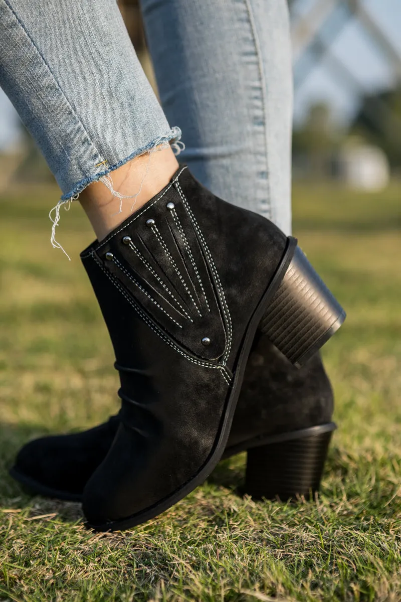Ruched Side Stitch Ankle Boots - Black