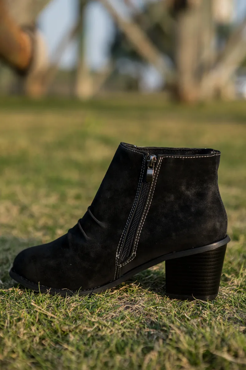 Ruched Side Stitch Ankle Boots - Black