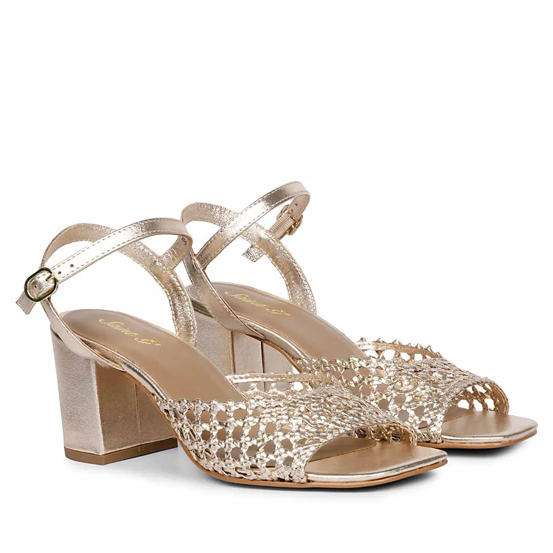 Saint Felicia Platin Woven Leather Block Heels