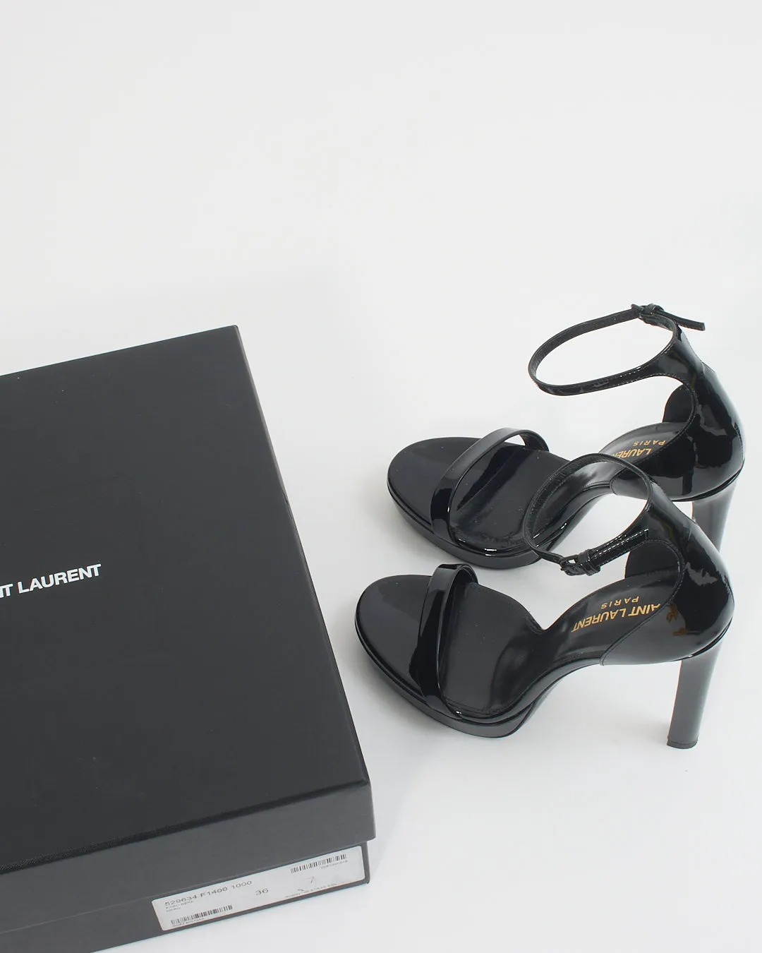 Saint Laurent Black Patent Robin 105mm Platform Heels - 36
