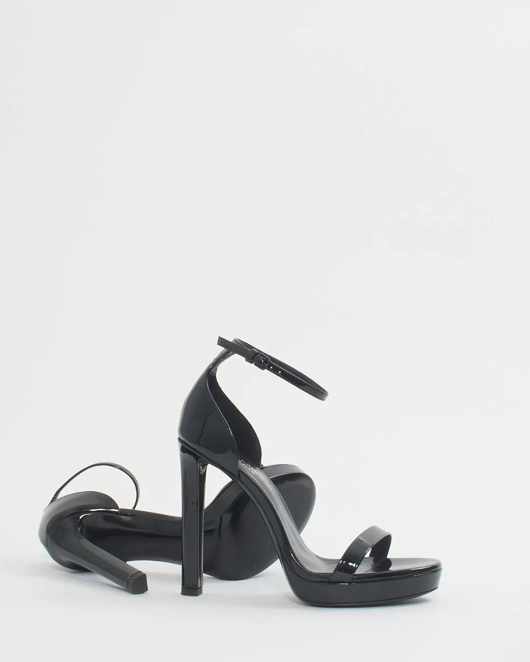 Saint Laurent Black Patent Robin 105mm Platform Heels - 36