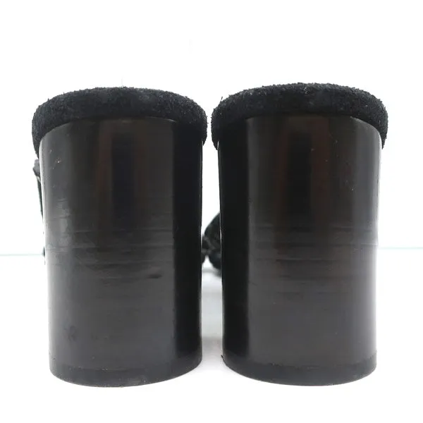 Saint Laurent Loulou Slide Sandals Black Eyelet-Trim Suede Size 39.5 High Heel