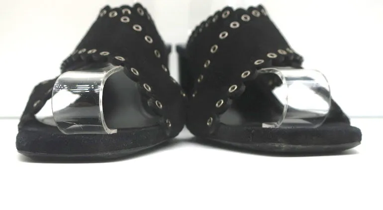 Saint Laurent Loulou Slide Sandals Black Eyelet-Trim Suede Size 39.5 High Heel