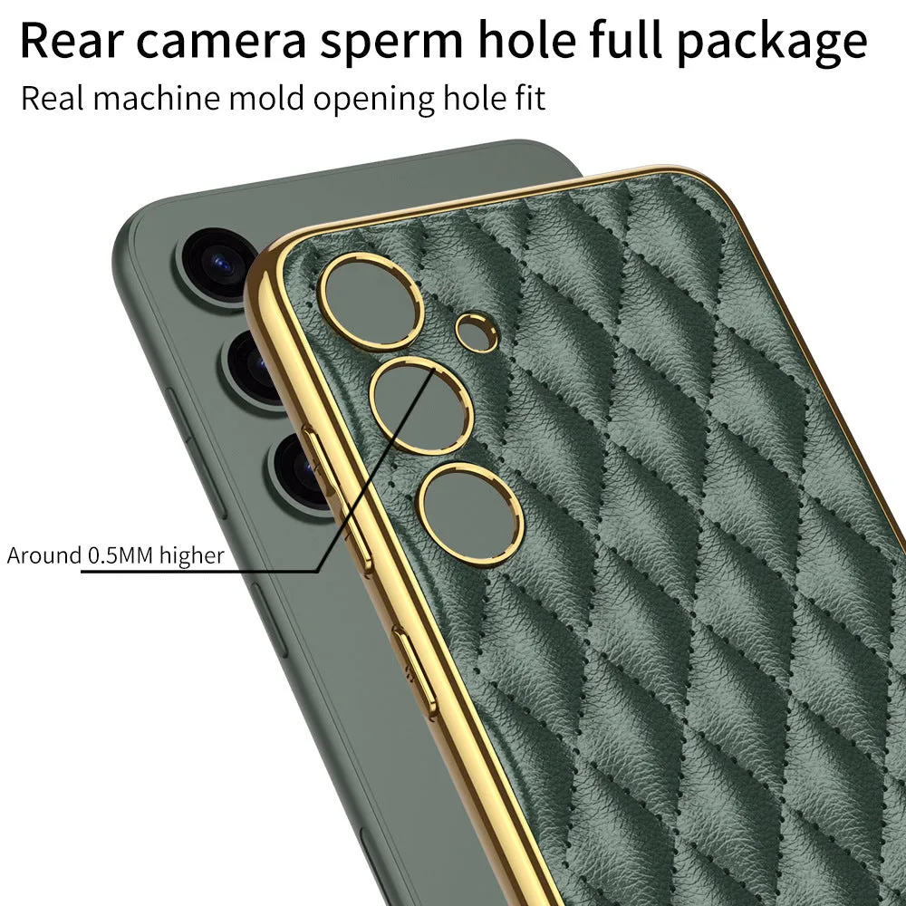 Samsung S24 Ultra Electroplated Phone Case  Porous Leather S24 Series Case