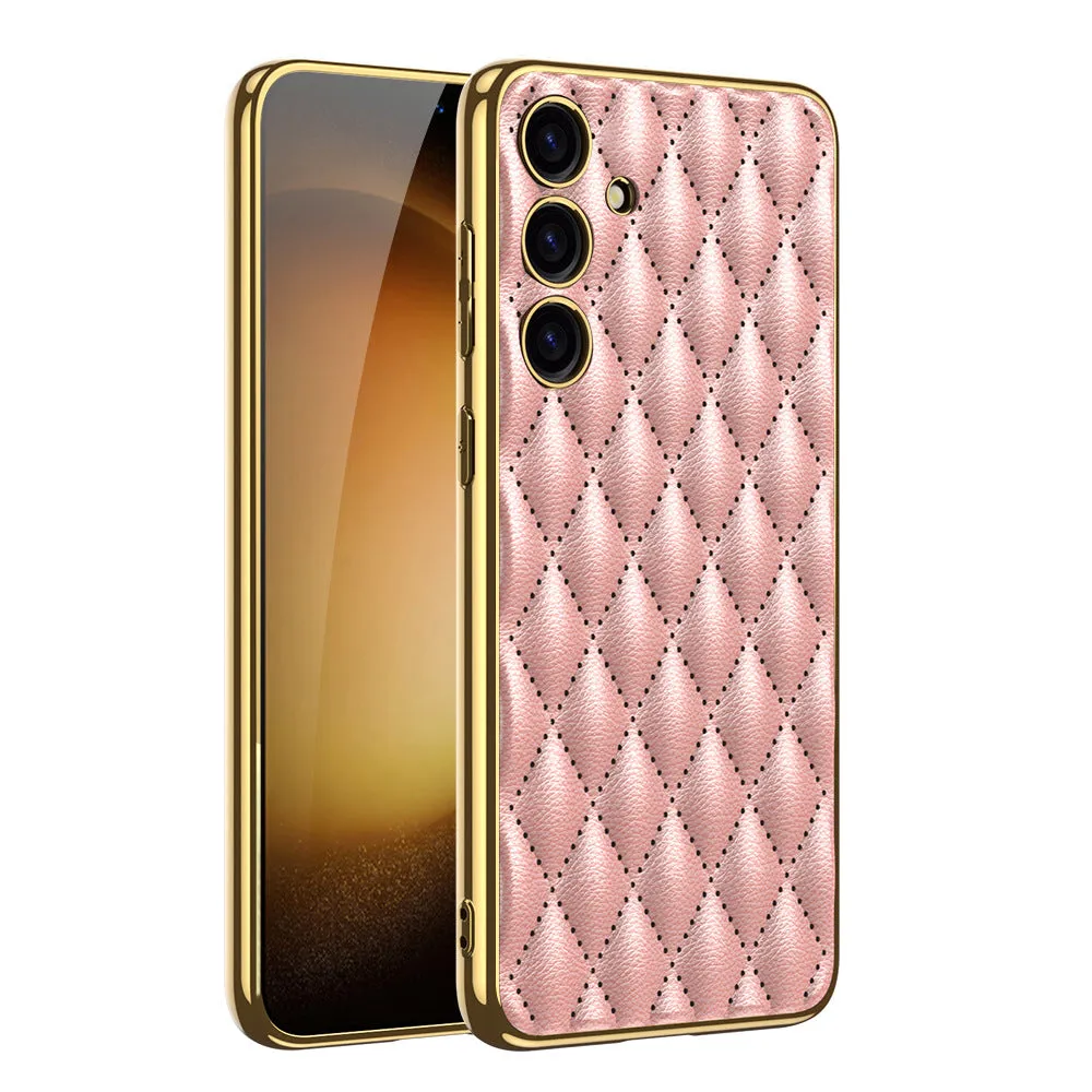 Samsung S24 Ultra Electroplated Phone Case  Porous Leather S24 Series Case