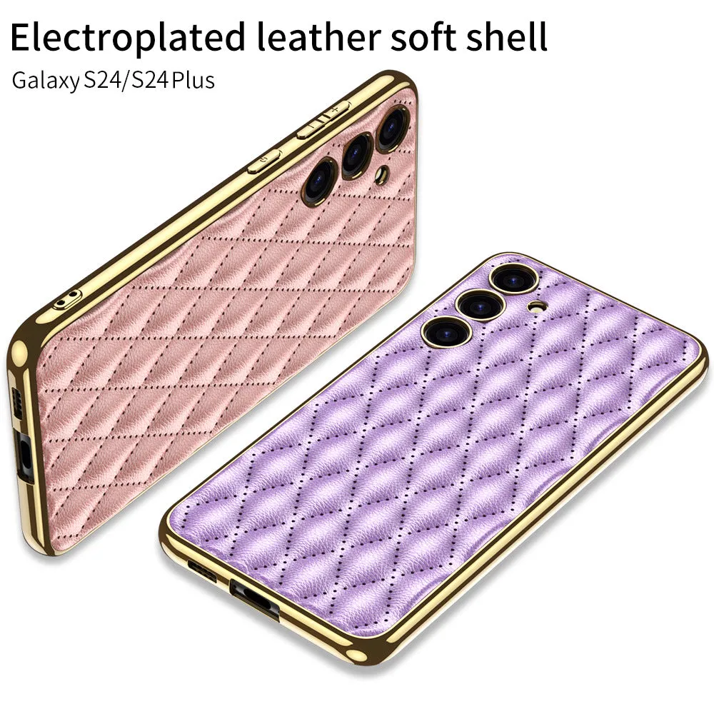 Samsung S24 Ultra Electroplated Phone Case  Porous Leather S24 Series Case
