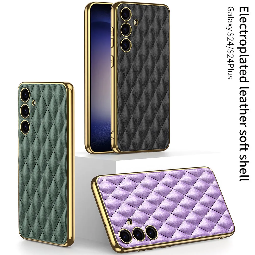 Samsung S24 Ultra Electroplated Phone Case  Porous Leather S24 Series Case