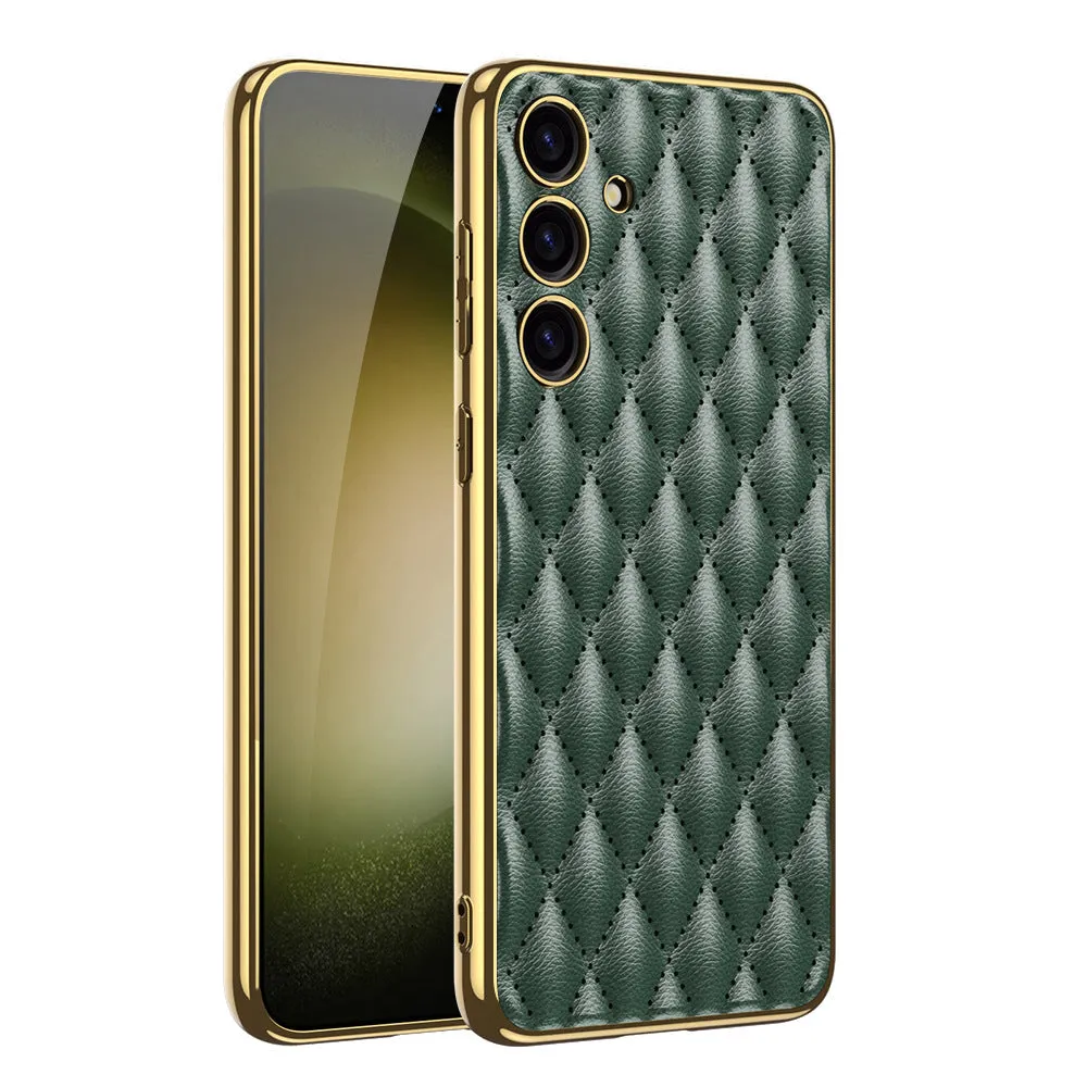 Samsung S24 Ultra Electroplated Phone Case  Porous Leather S24 Series Case