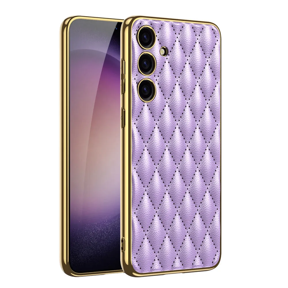 Samsung S24 Ultra Electroplated Phone Case  Porous Leather S24 Series Case