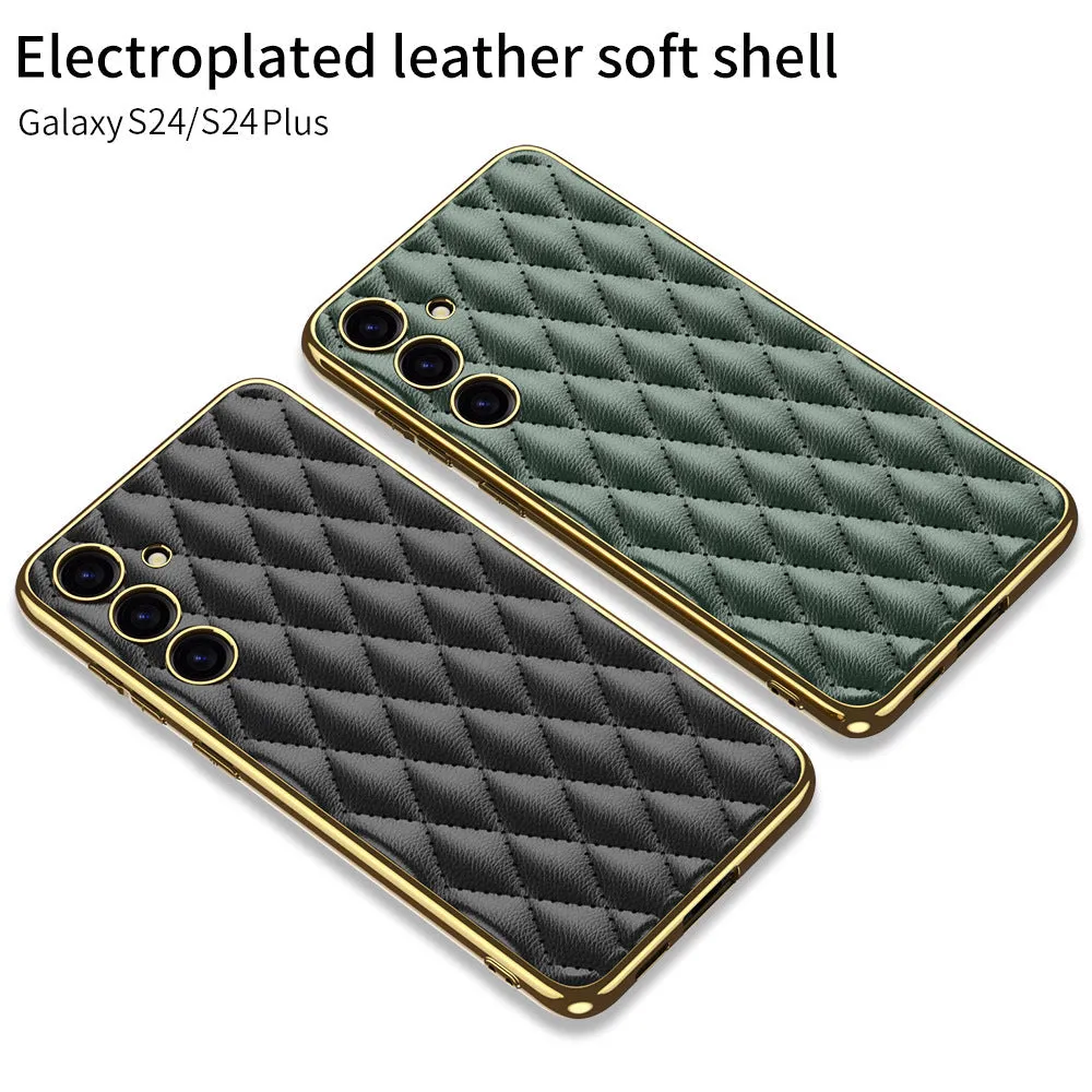 Samsung S24 Ultra Electroplated Phone Case  Porous Leather S24 Series Case