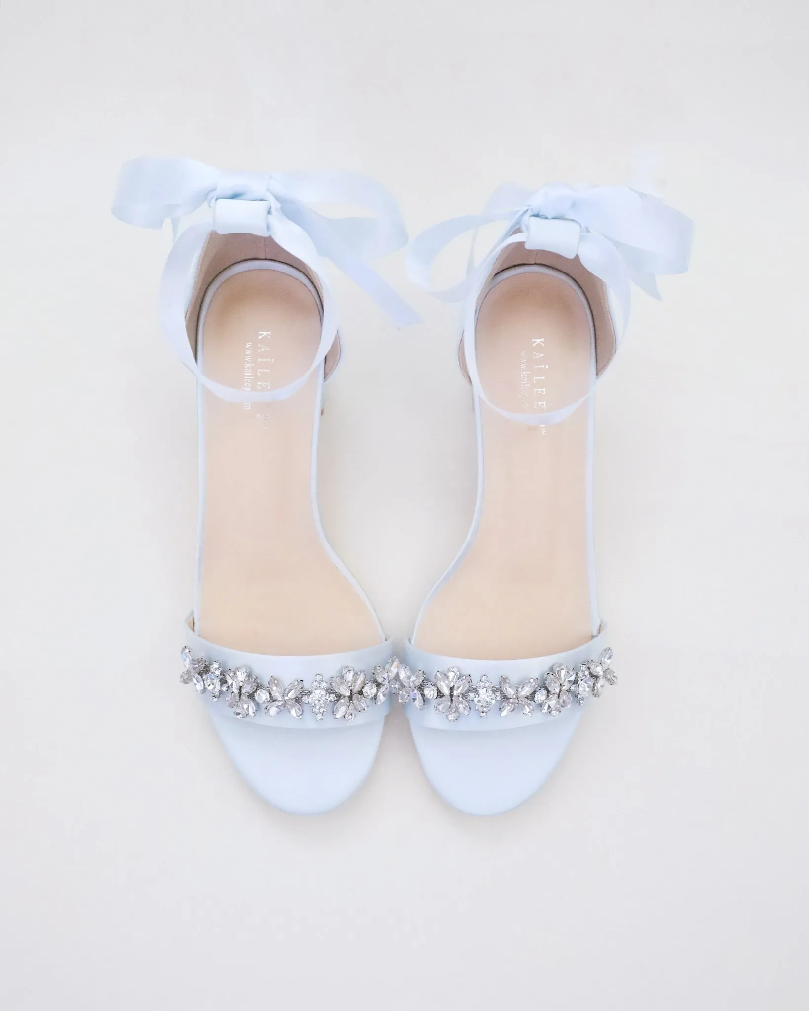 Satin Block Heel Sandals with Floral Rhinestones