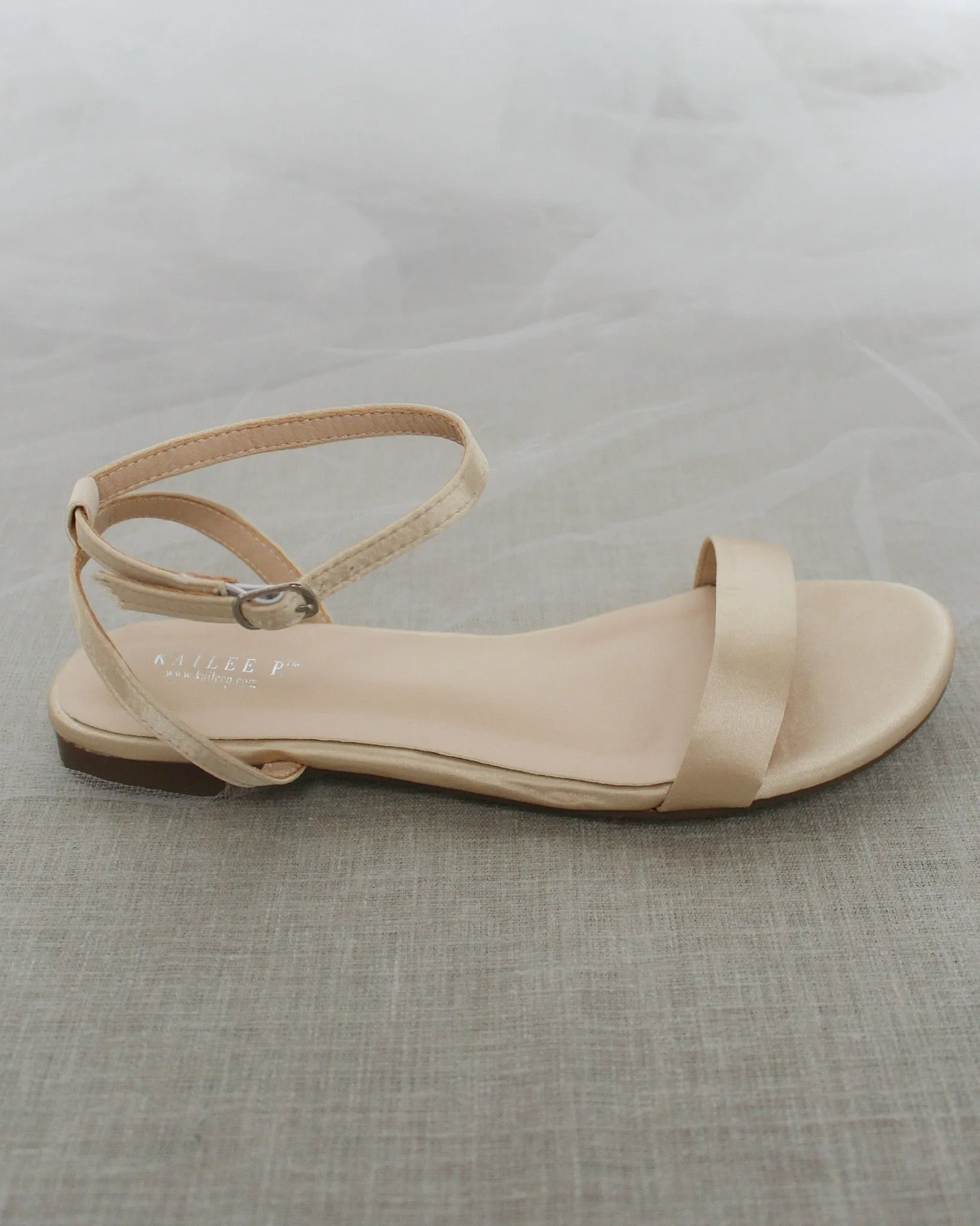 Satin Flat Sandal with Ankle Strap