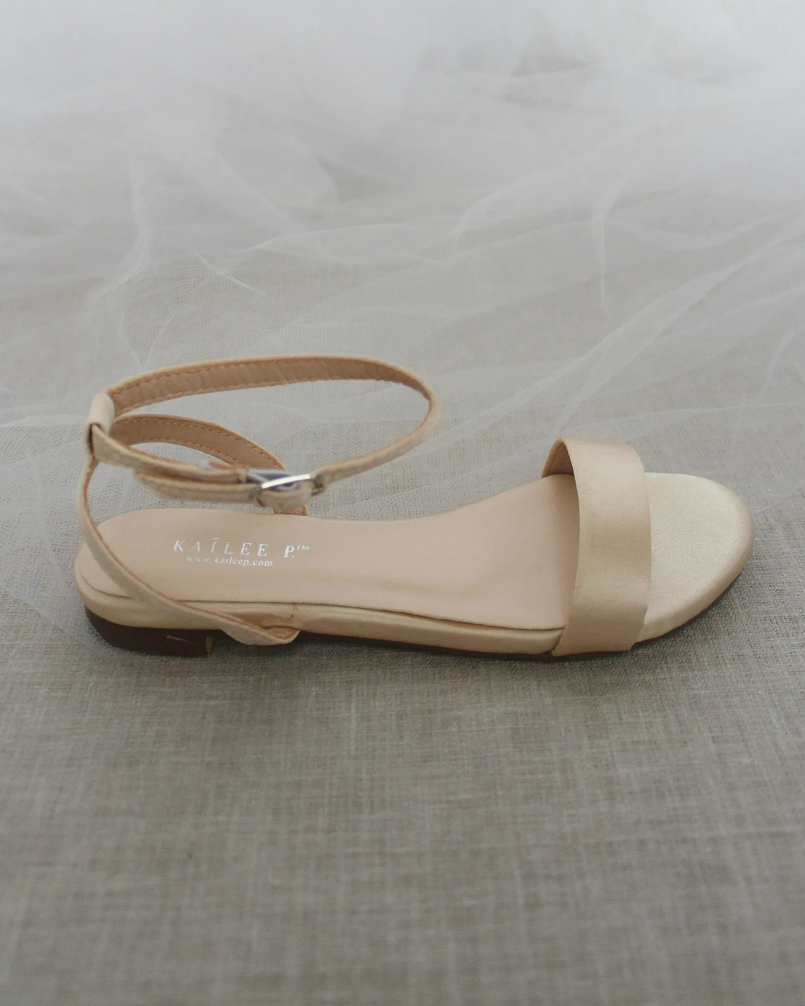 Satin Flat Sandal with Ankle Strap
