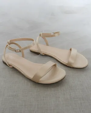 Satin Flat Sandal with Ankle Strap