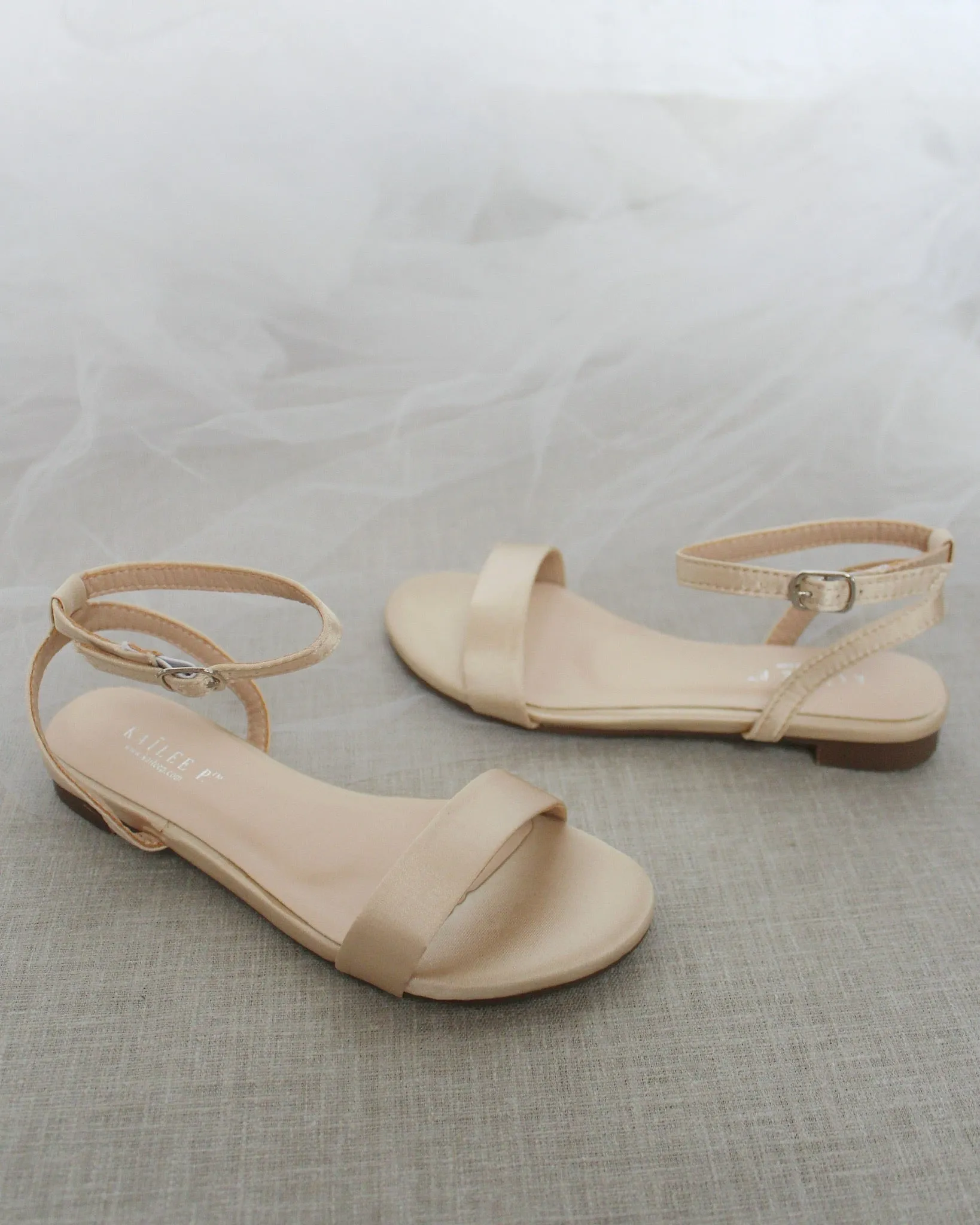 Satin Flat Sandal with Ankle Strap