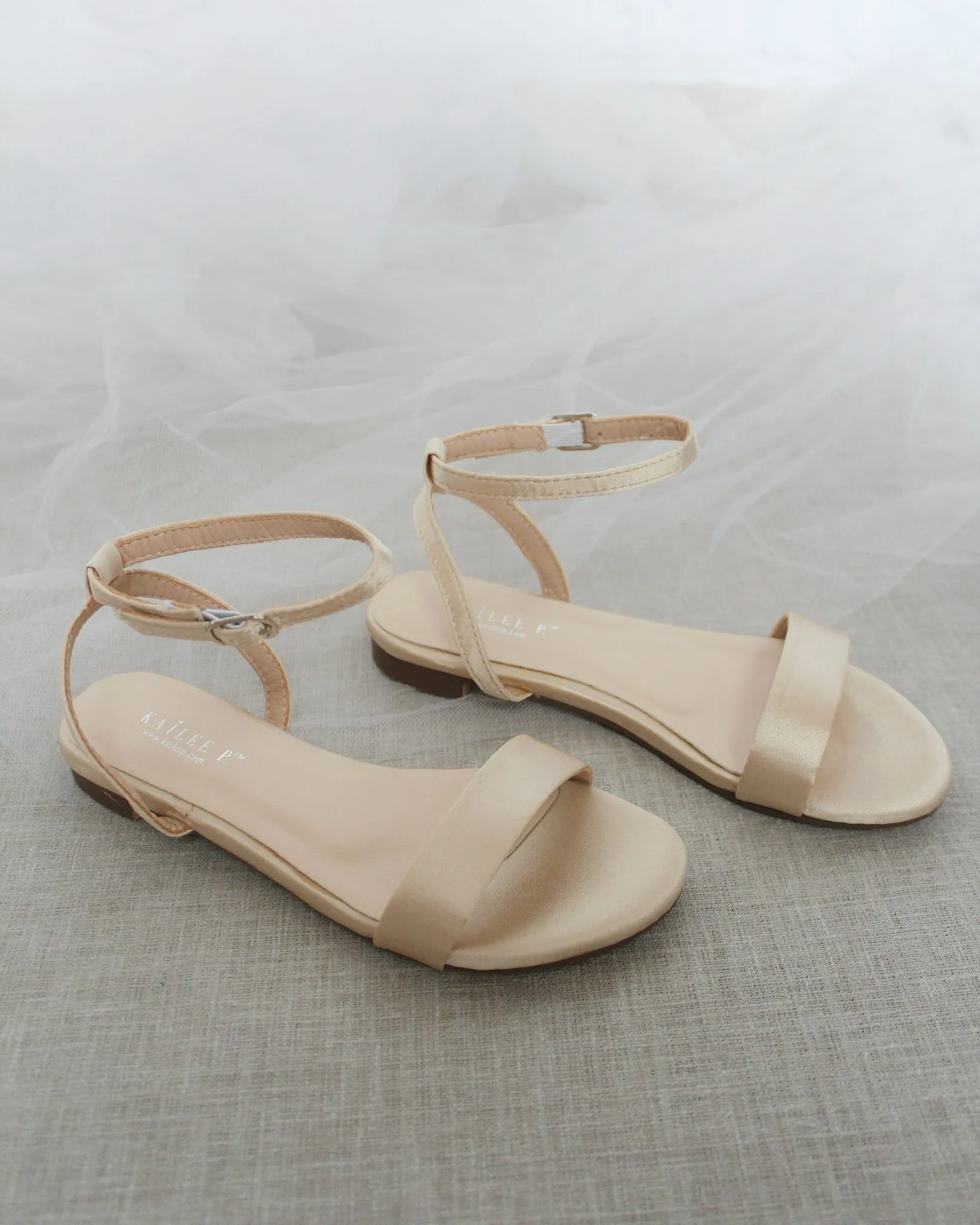 Satin Flat Sandal with Ankle Strap