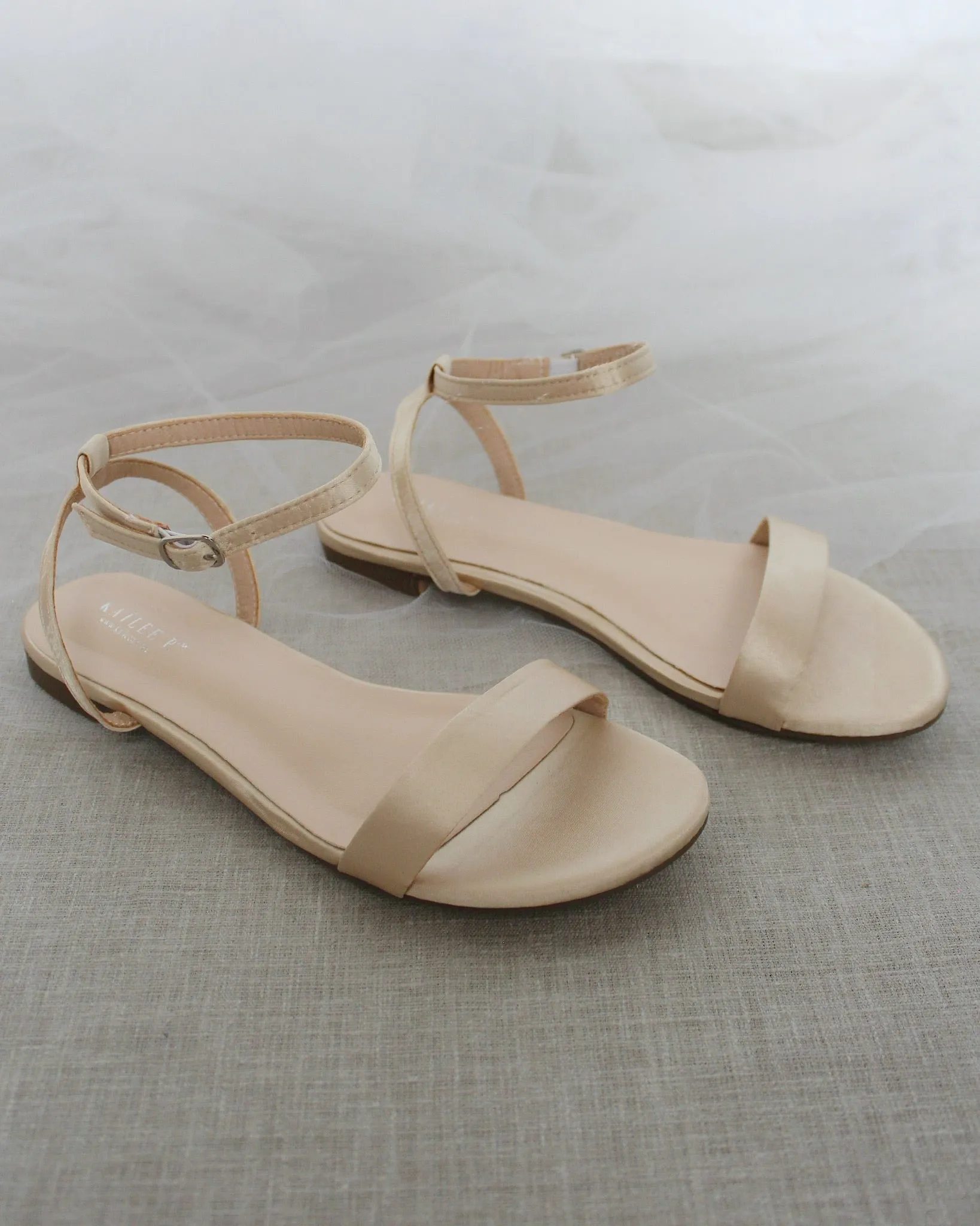 Satin Flat Sandal with Ankle Strap