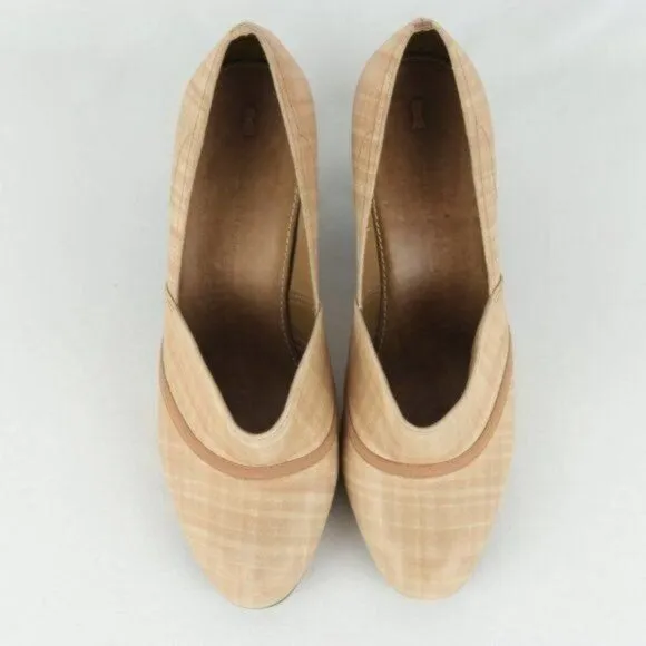 Schuler &amp; Sons Philadelphia Women's Size 8.5 Cream Plaid Leather Slip On Heels