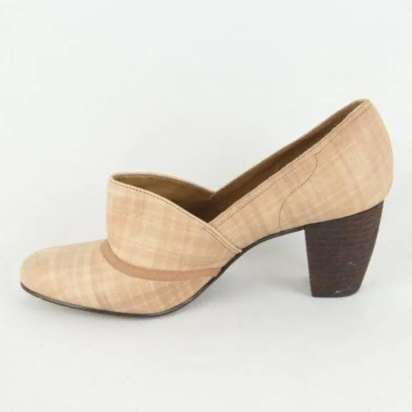 Schuler &amp; Sons Philadelphia Women's Size 8.5 Cream Plaid Leather Slip On Heels