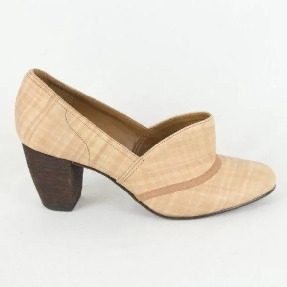 Schuler &amp; Sons Philadelphia Women's Size 8.5 Cream Plaid Leather Slip On Heels
