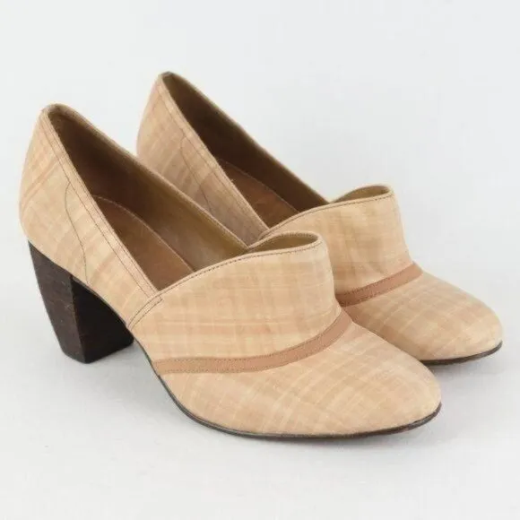 Schuler &amp; Sons Philadelphia Women's Size 8.5 Cream Plaid Leather Slip On Heels