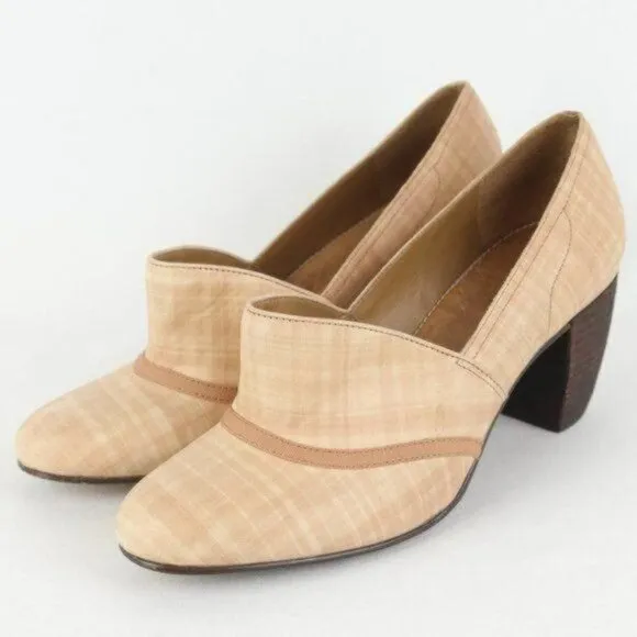 Schuler &amp; Sons Philadelphia Women's Size 8.5 Cream Plaid Leather Slip On Heels