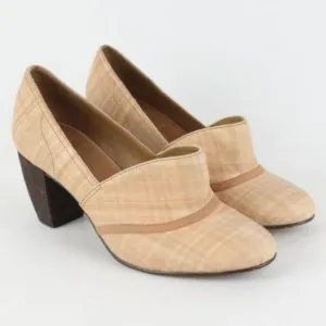 Schuler &amp; Sons Philadelphia Women's Size 8.5 Cream Plaid Leather Slip On Heels