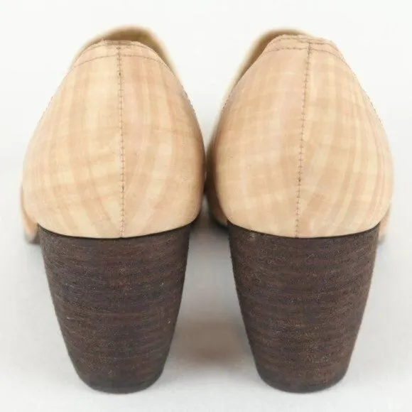Schuler &amp; Sons Philadelphia Women's Size 8.5 Cream Plaid Leather Slip On Heels