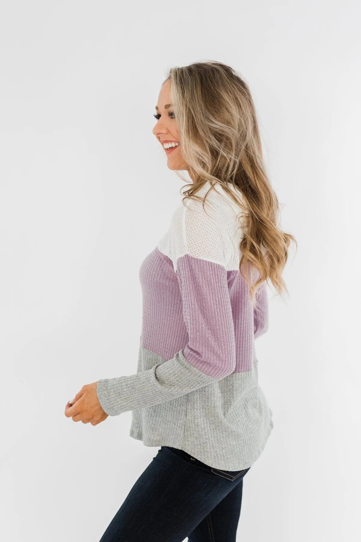 See Where It Goes Color Block Hoodie- Lavender & Grey