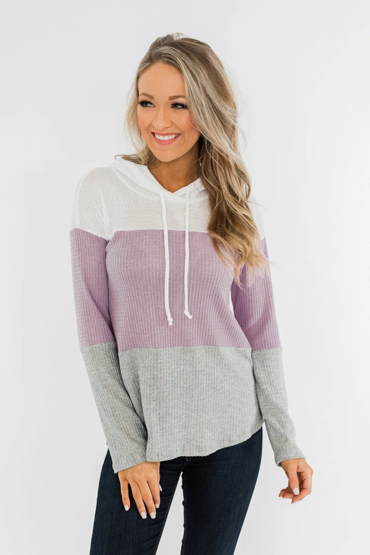 See Where It Goes Color Block Hoodie- Lavender & Grey