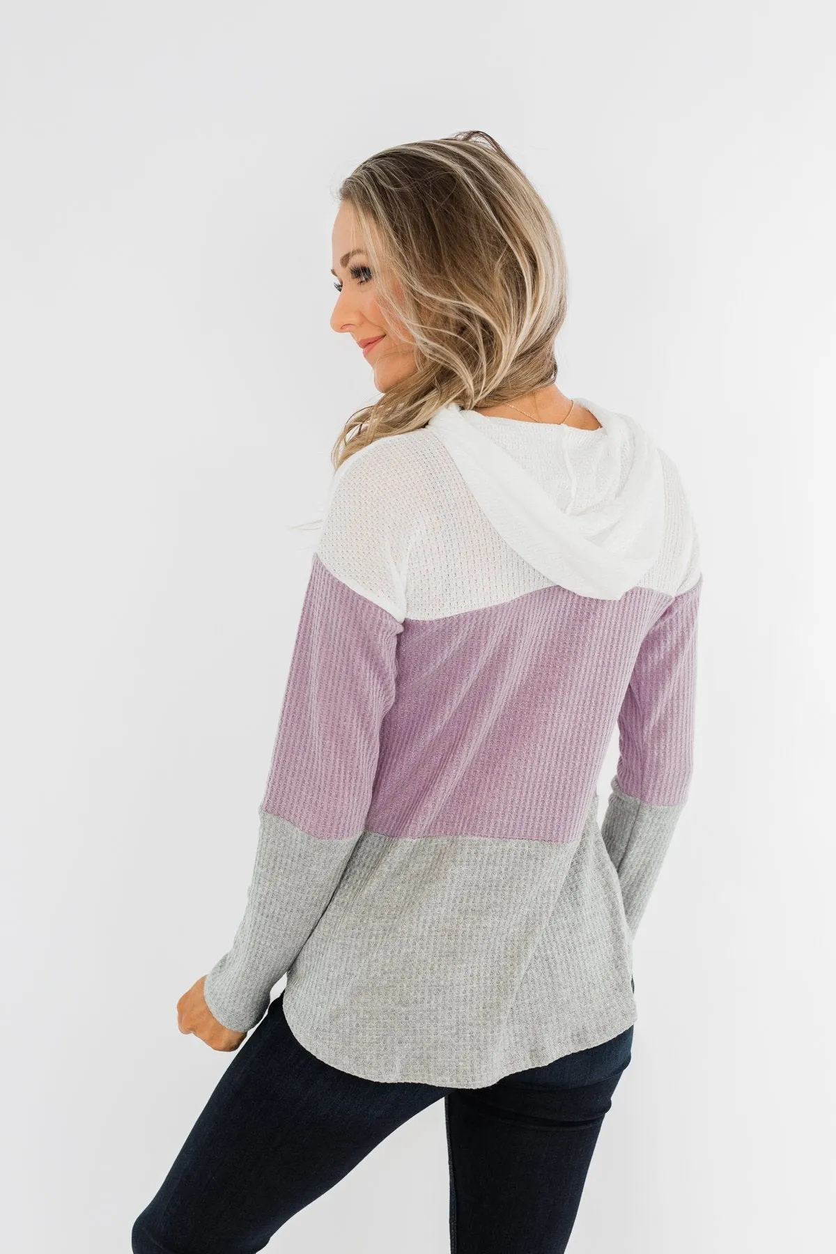 See Where It Goes Color Block Hoodie- Lavender & Grey