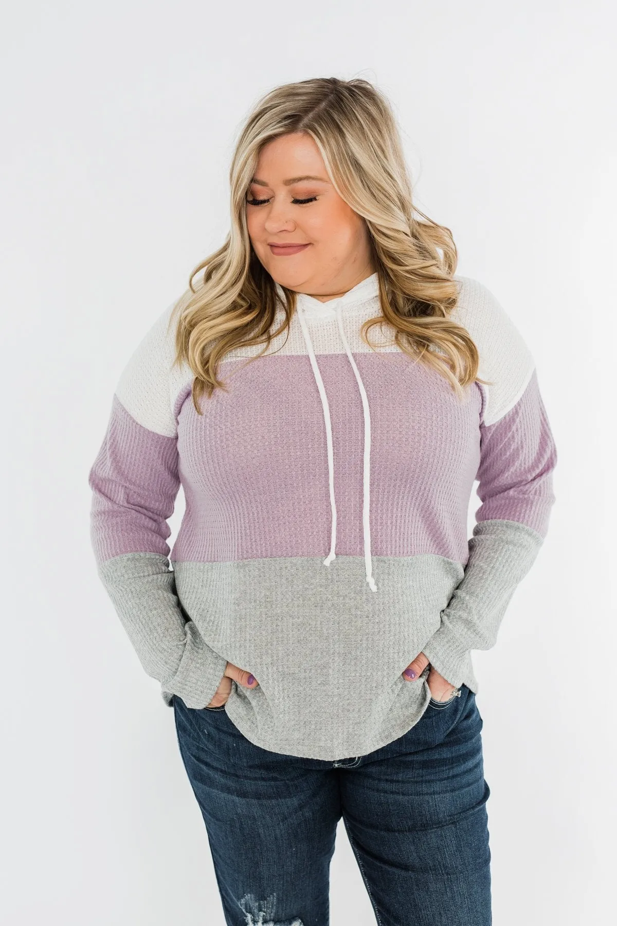 See Where It Goes Color Block Hoodie- Lavender & Grey