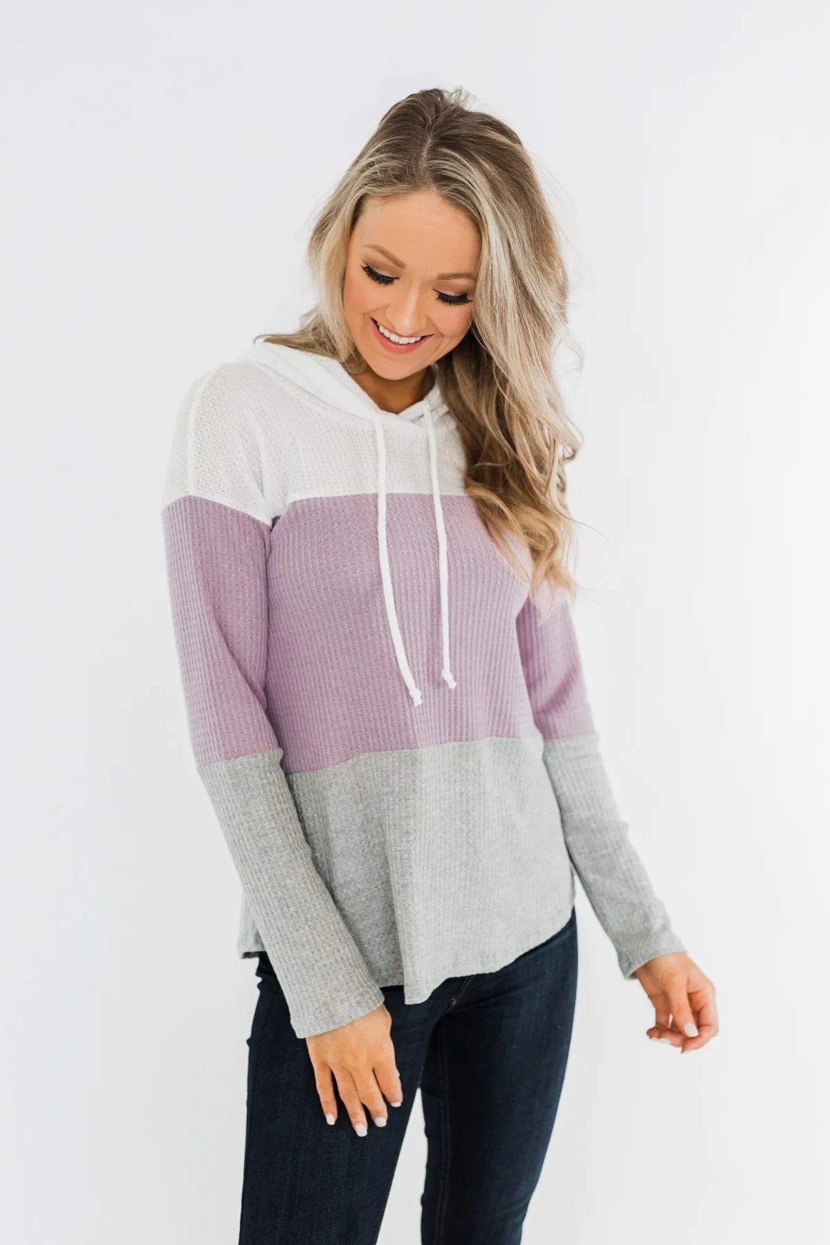 See Where It Goes Color Block Hoodie- Lavender & Grey