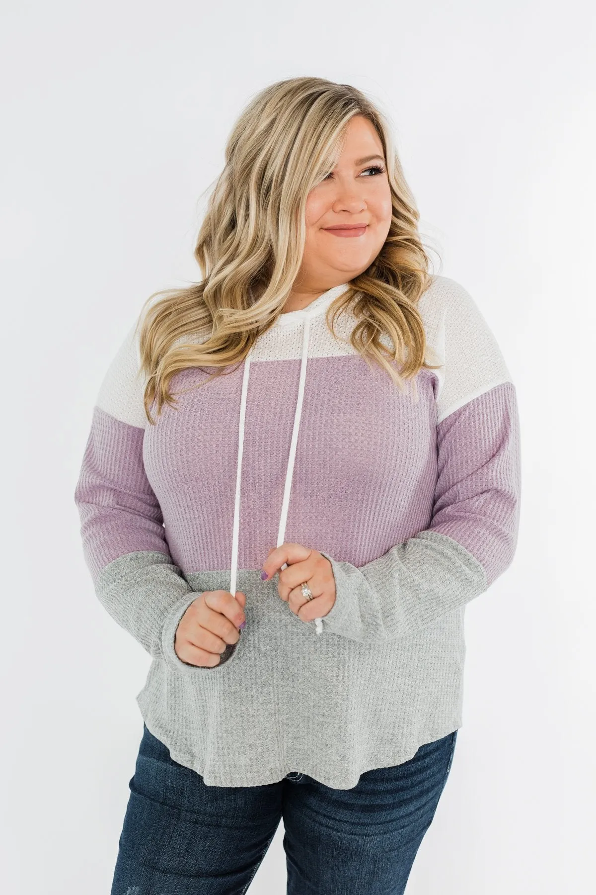 See Where It Goes Color Block Hoodie- Lavender & Grey