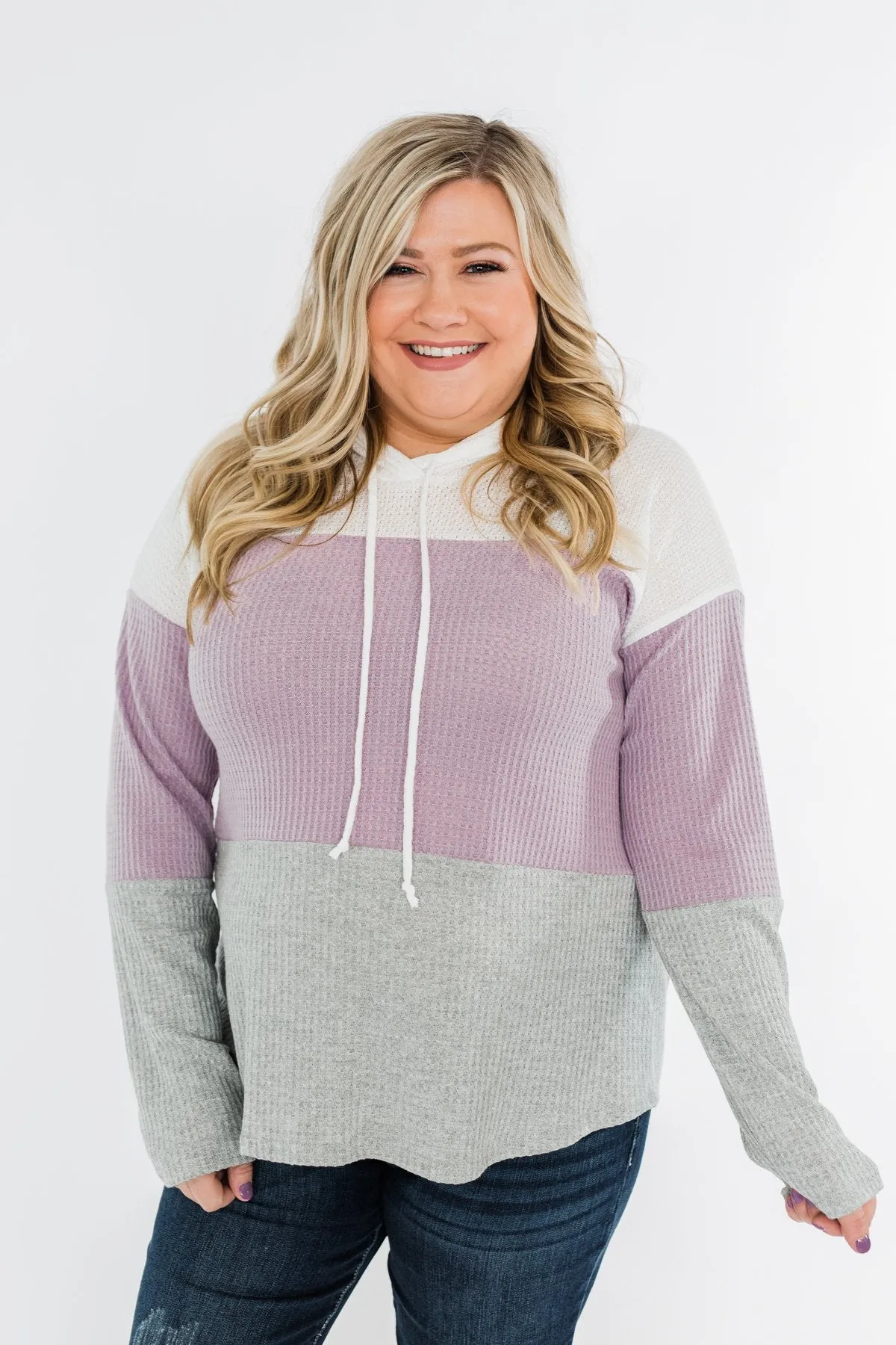 See Where It Goes Color Block Hoodie- Lavender & Grey