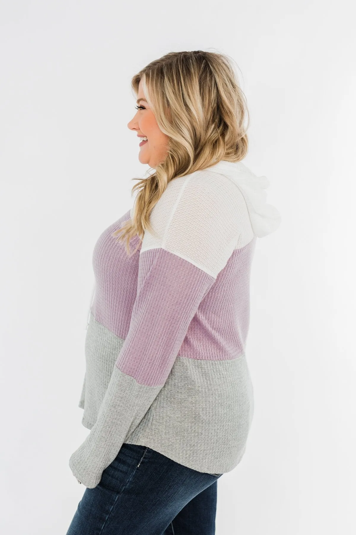 See Where It Goes Color Block Hoodie- Lavender & Grey