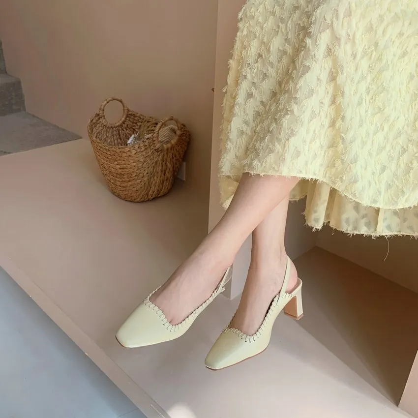 Sewing Cow Leather Women Pumps