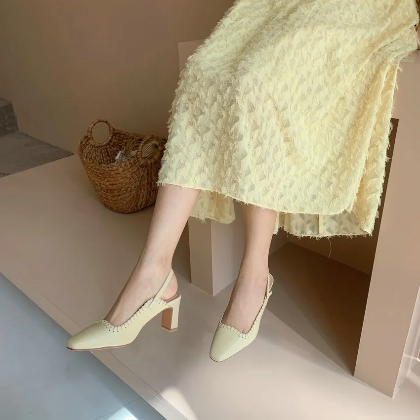 Sewing Cow Leather Women Pumps