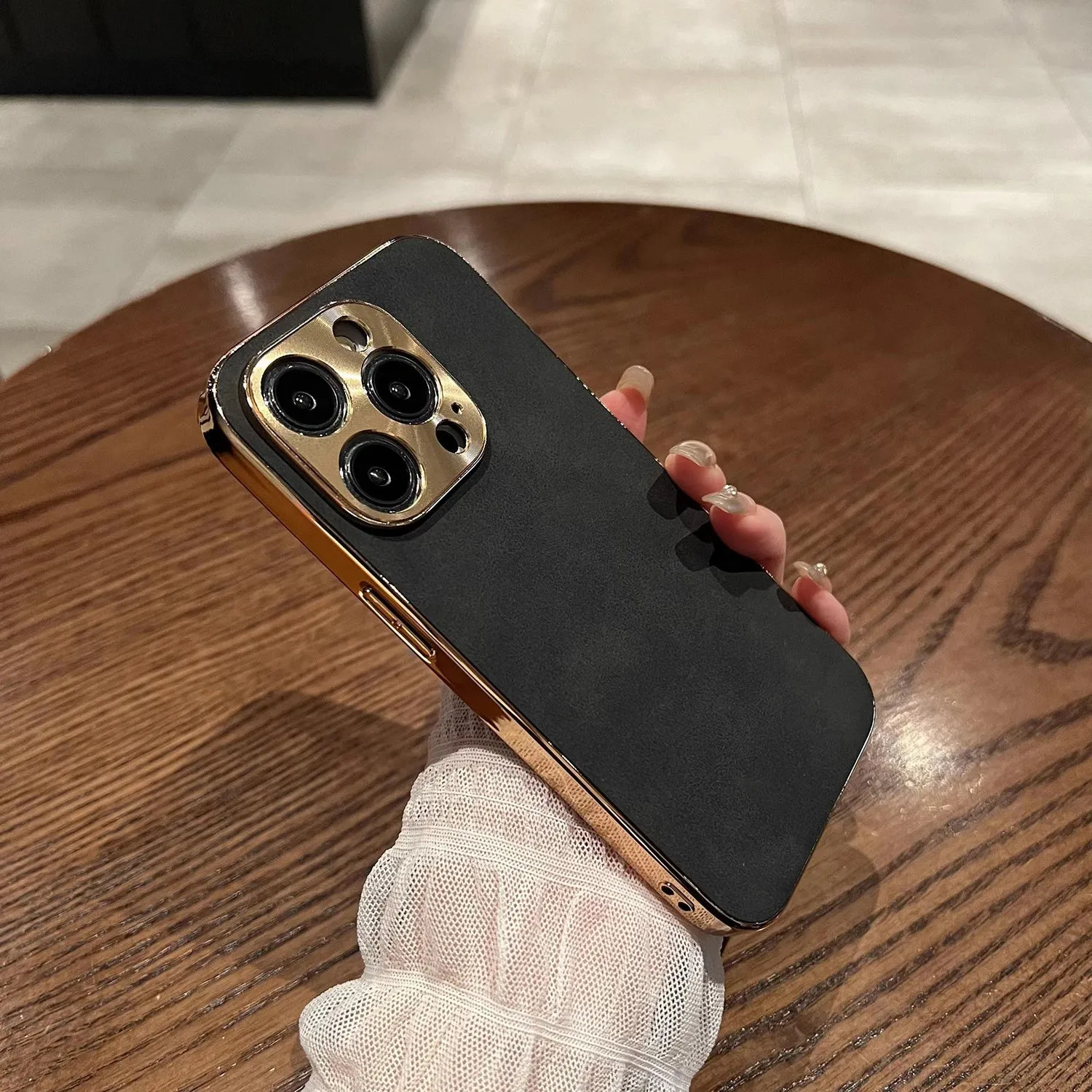 Sheepskin Leather Gold Plating Case For iPhone