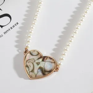 Shell & Pearl 18K Gold-Plated Heart Pendant Necklace
