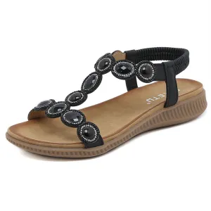 Shiny Rhinestone Bohemian Flat Sandals for Lady