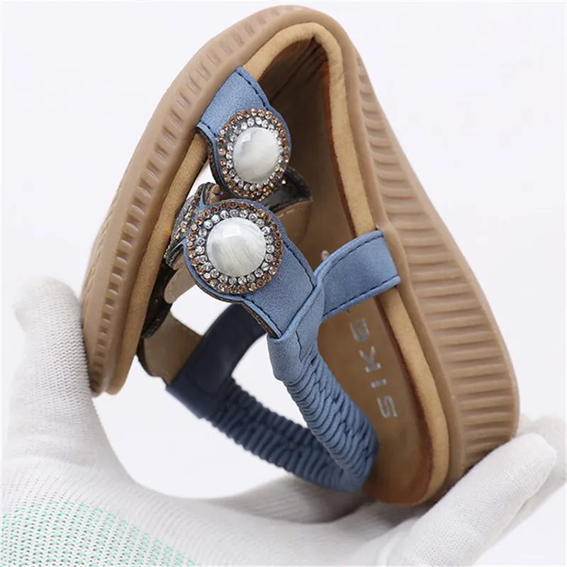 Shiny Rhinestone Bohemian Flat Sandals for Lady
