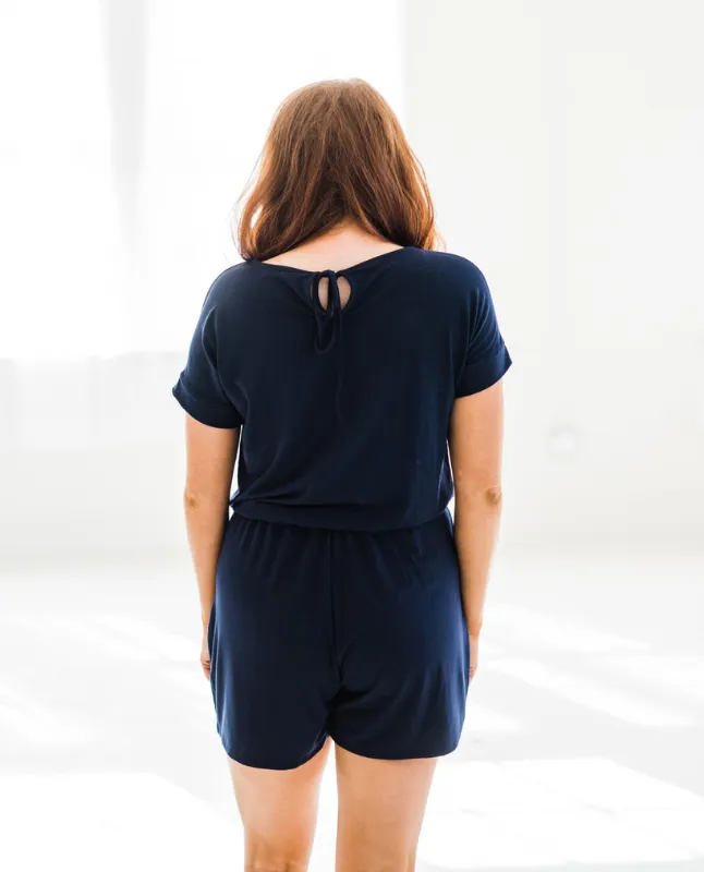 Short-Sleeved Romper in Classic Black