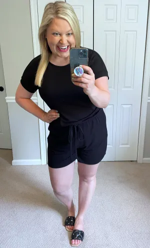 Short-Sleeved Romper in Classic Black