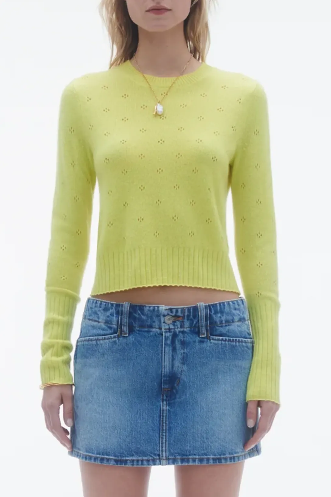 Shrunken Pointelle Crew | Lemon